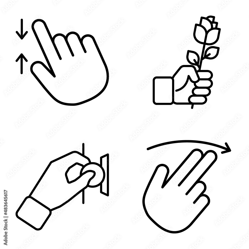 Obraz premium Allhandgestures Flat Icon Set Isolated On White Background