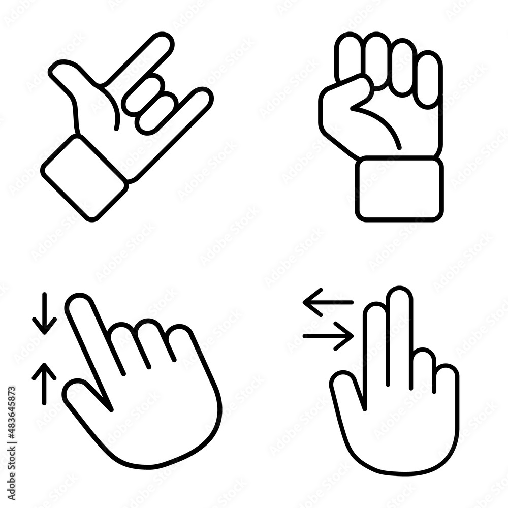 Allhandgestures Flat Icon Set Isolated On White Background Allhandgestures Flat Icon Set Isolated On White Background