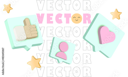 3D Social media communication chat thumb up vector icon