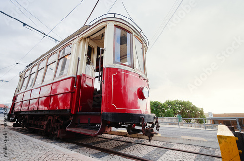 Old retro tram train. Attraction in Sintra, Portugal.