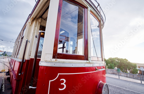 Old retro tram train. Attraction in Sintra, Portugal.