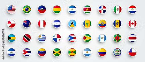 Vector Illustration North And South America Button Flag Set