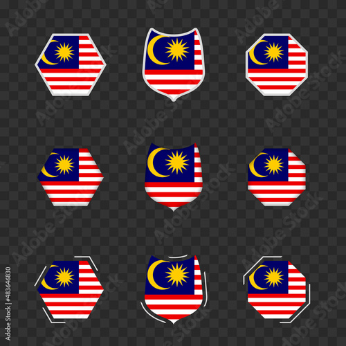 National symbols of Malaysia on a dark transparent background, vector flags of Malaysia.