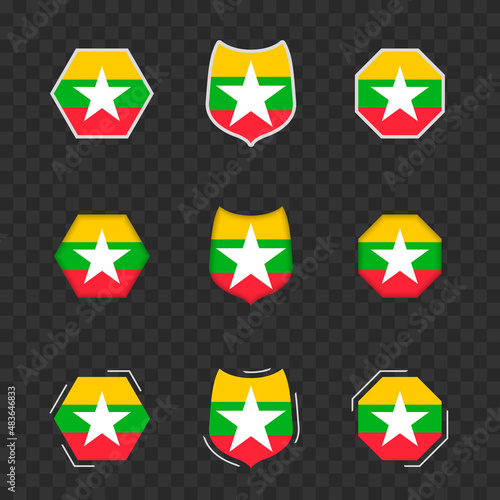 National symbols of Myanmar on a dark transparent background, vector flags of Myanmar. Free Download National symbols of Myanmar on a dark transparent background, vector flags of Myanmar. - GFXLoad