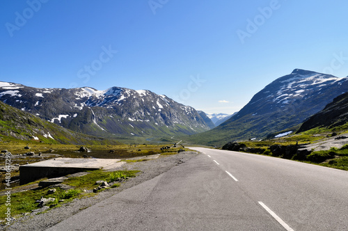 Asphalt road in the middle of the mountains in Norway