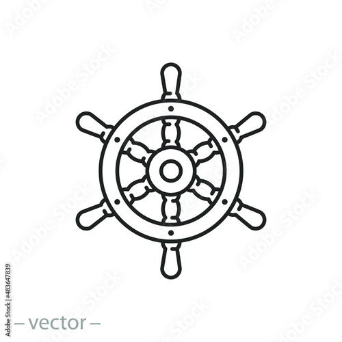 ship steering wheel icon, rudder old boat, sea sailing navy logo, thin line symbol on white background - editable stroke vector illustration eps10