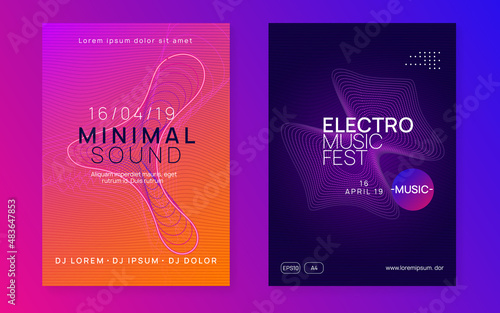 Neon electronic event. Electro dance dj. Trance sound. Club fest poster. Techno music party flyer.