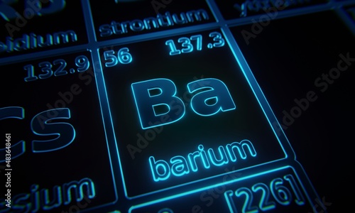 Tableau sur toile Focus on chemical element Barium illuminated in periodic table of elements