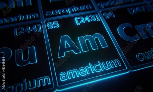 Tableau sur toile Focus on chemical element Americium illuminated in periodic table of elements
