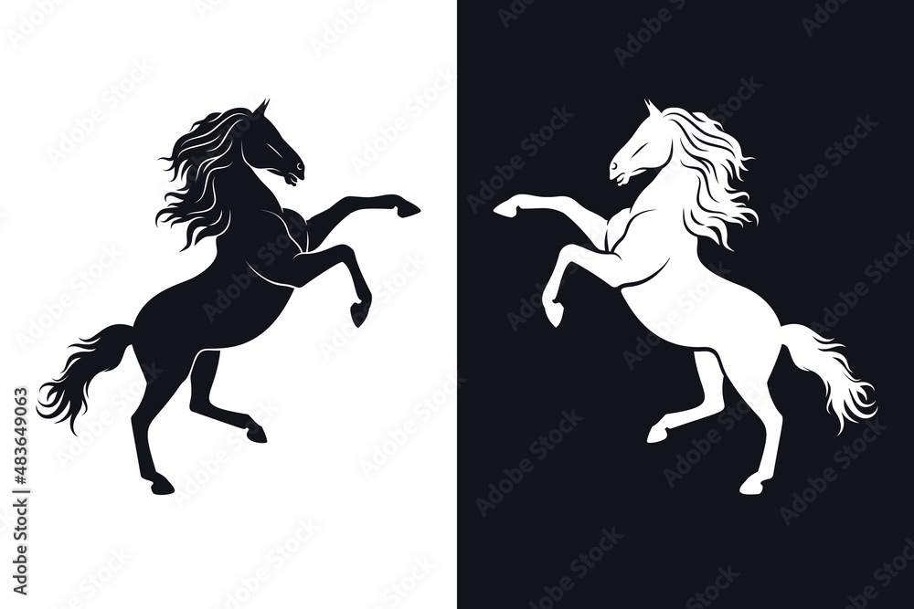 Rearing horse silhouette on light and dark backgrounds Stock Vector ...