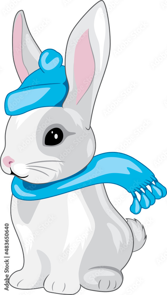Stylish funny rabbit in a hat and scarf Stylish funny rabbit in a hat and scarf