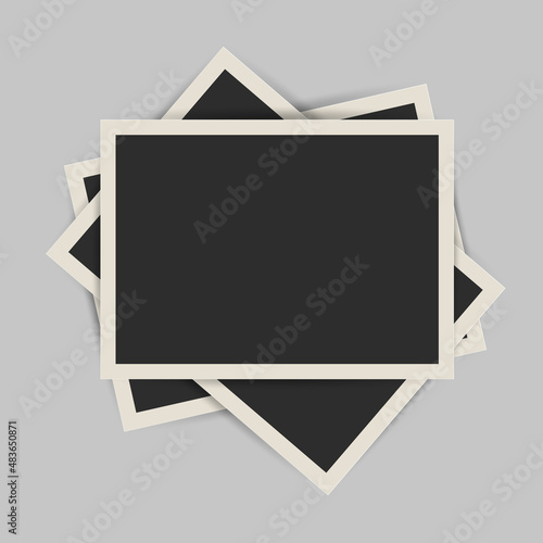 Stack of old photos with clipping path for the inside. Old photo frame template. 3D realistic vector illustration.