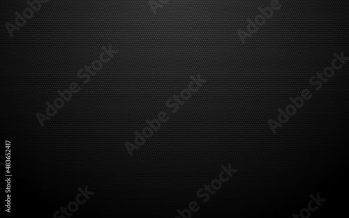 Black background. Dotted dark texture. Elegant wallpaper with soft shadow. Carbon cover design. Minimal website backdrop with light effect. Vector illustration