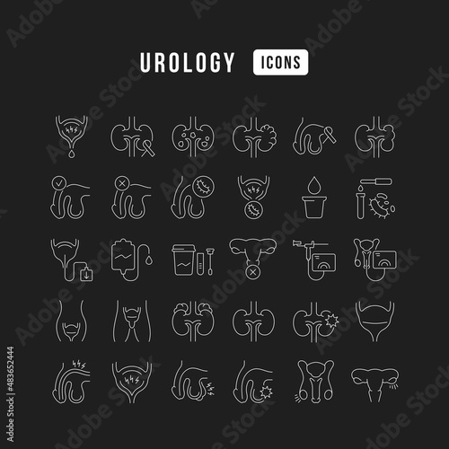 Urology. Collection of perfectly simple monochrome icons for web design, app, and the most modern projects. Universal pack of classical signs for category Medicine.