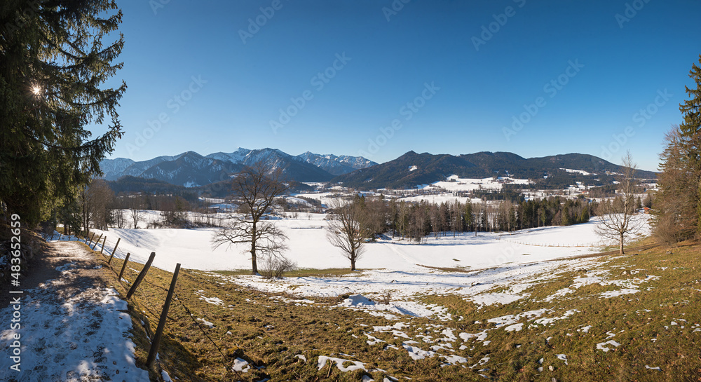 lookout from hiking trail to Fischbachau, bavarian landscape