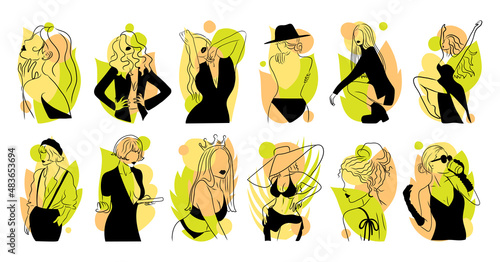 Art collection with young stylish girls. Trendy illustrations for fashion magazines and prints.