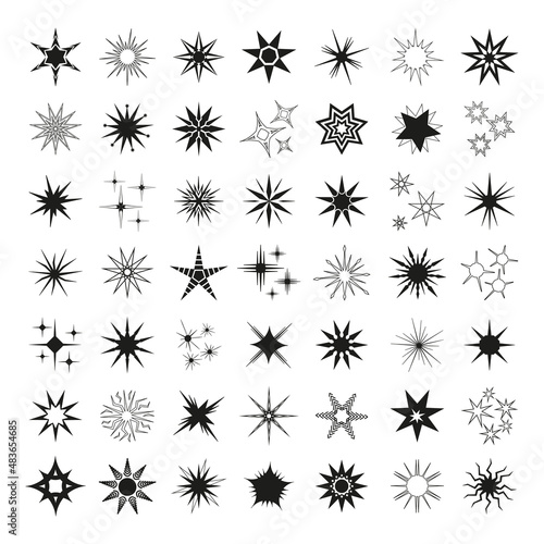 Vector set of stars icons. Illustrations for creating tattoos, logos, and prints.