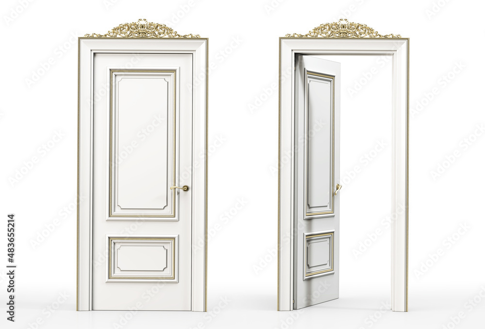 Entrance with minimal architecture, open door on neutral background, conceptual, 3d rendering, 3d illustration 