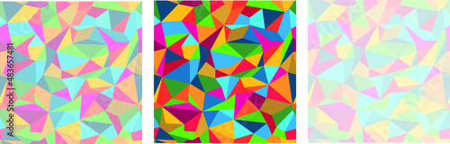 Sustainable Development Goals set by the United Nations General Assembly, Agenda 2030. Polygon seamless patterns in SDG colors. Vector illustration EPS 10, editable, without clipping mask