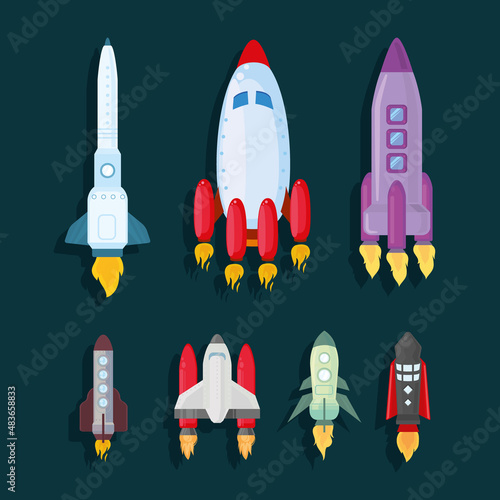six spaceships flying