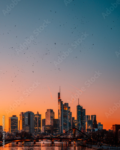 Frankfurt Skyline during the sunset photo