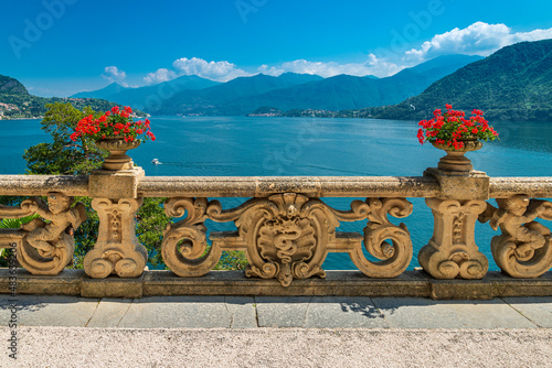 The gardens of the Villa del Balbianello in the municipality of Lenno overlooks Lake Como located at the tip of the small wooded peninsula of Dosso d'Avedo on the western shore of Lake Como, Italy. Ju photo