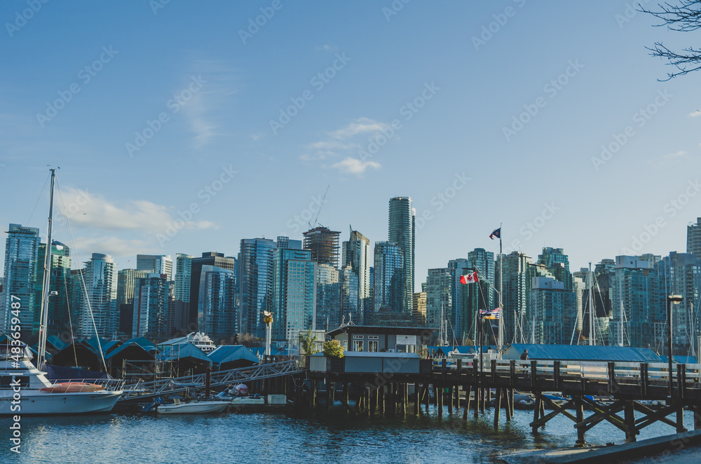 Landscape of Downtown of Vancouver from Stanley Park