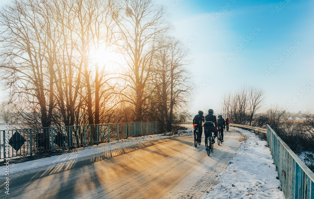 cyclists in winter 