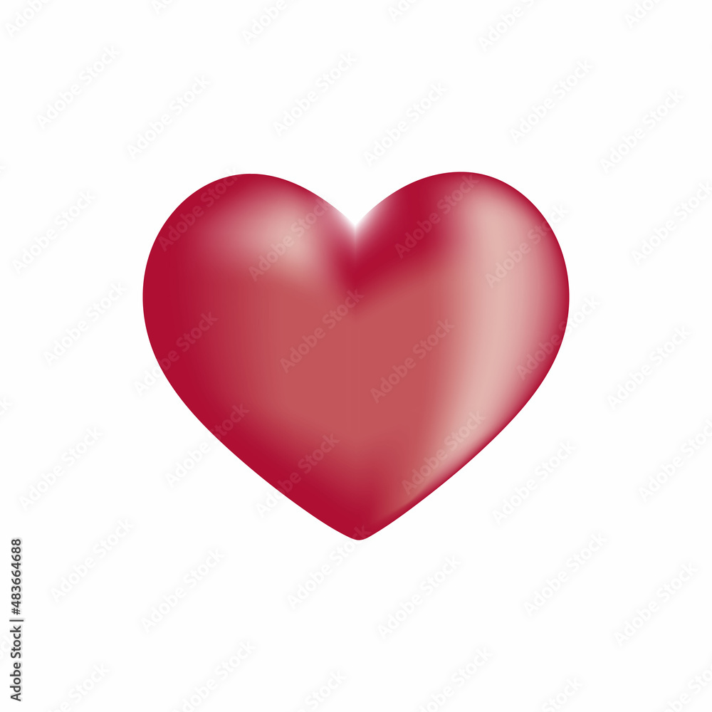 Red heart on white background. Valentine's day romance symbol.  Vector illustration.