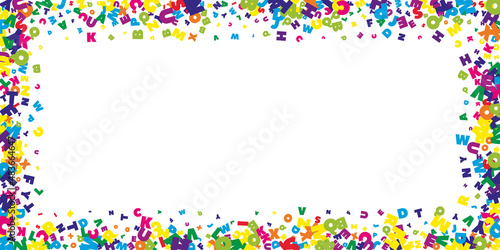 Falling letters of English language. Bright flying words of Latin alphabet. Foreign languages study concept. Alluring back to school banner on white background.