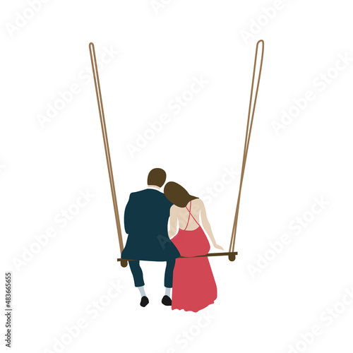 Cute lovers sit the swing. illustration vector art for any card.