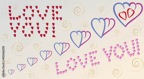 Unique semantic background, graphic wallpaper with golden elements. When two hearts aspire to each other and are full of love, they become one, which gives the world new hearts.