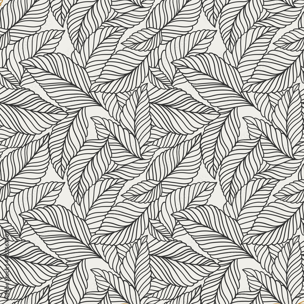 Fototapeta premium Elegant seamless pattern with delicate leaves. Vector Hand drawn floral background.