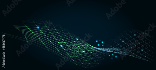 Technological wave of data transmission. Digital background. 3D vector illustration.