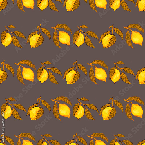 Creative seamless pattern with lemons. Oil paint effect. Bright summer print. Great design for any purposes