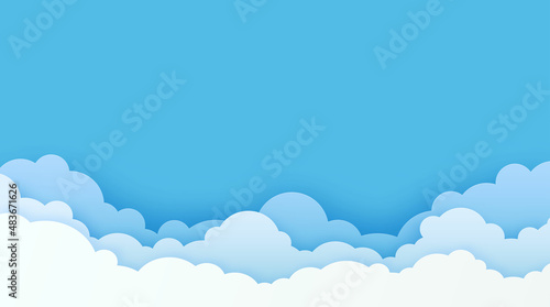 Blue sky with clouds. Paper art vector illustration
