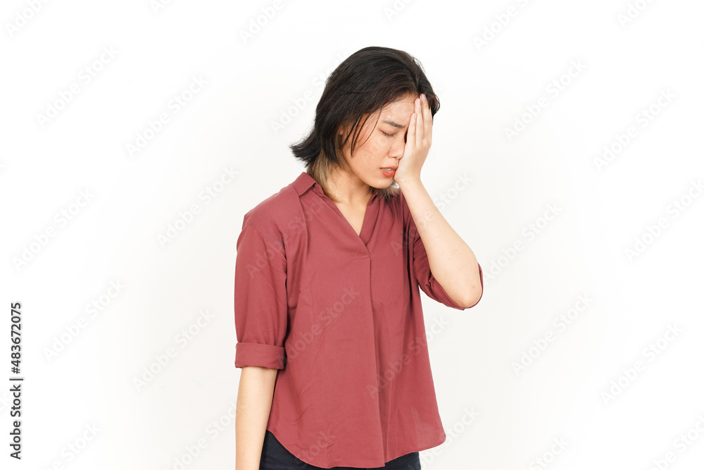 Headache Gesture Of Beautiful Asian Woman Isolated On White Background Headache Gesture Of Beautiful Asian Woman Isolated On White Background