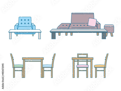 ダイニングテーブルとソファのセット