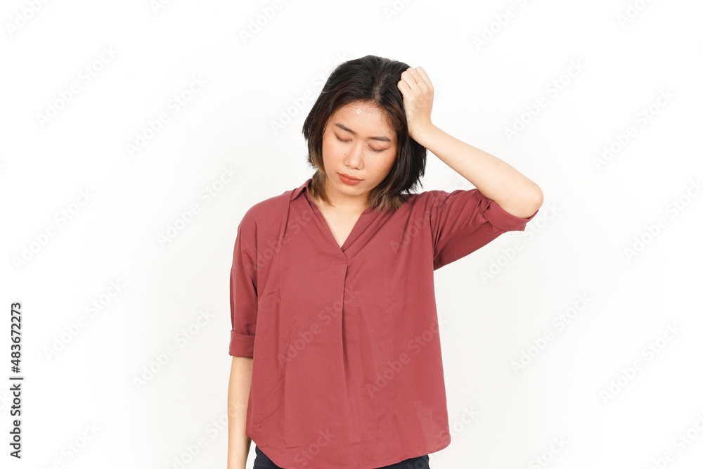 Headache Gesture Of Beautiful Asian Woman Isolated On White Background Headache Gesture Of Beautiful Asian Woman Isolated On White Background