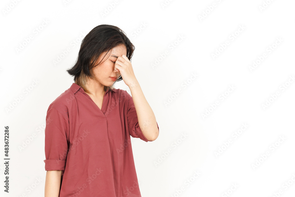 Headache Gesture Of Beautiful Asian Woman Isolated On White Background Headache Gesture Of Beautiful Asian Woman Isolated On White Background