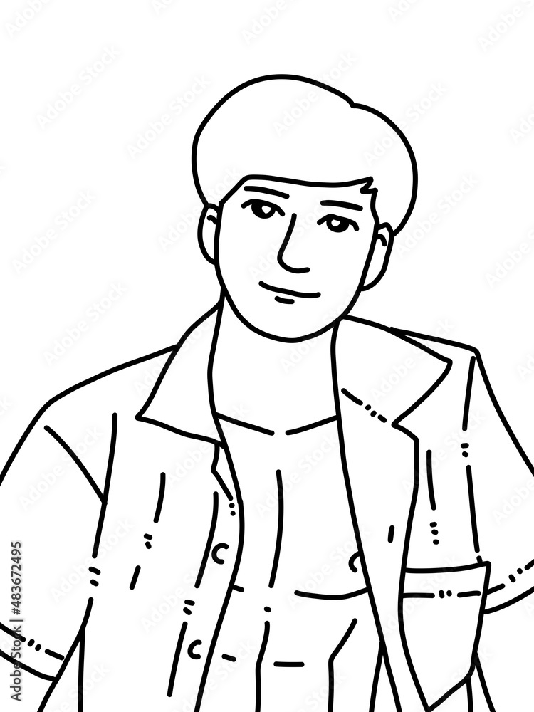 black and white of cute man cartoon for coloring