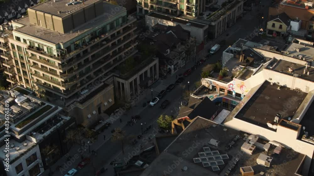 An aerial view on one of Yorkville's streets shot on a sunny day with low traffic. An aerial view on one of Yorkville's streets shot on a sunny day with low traffic.