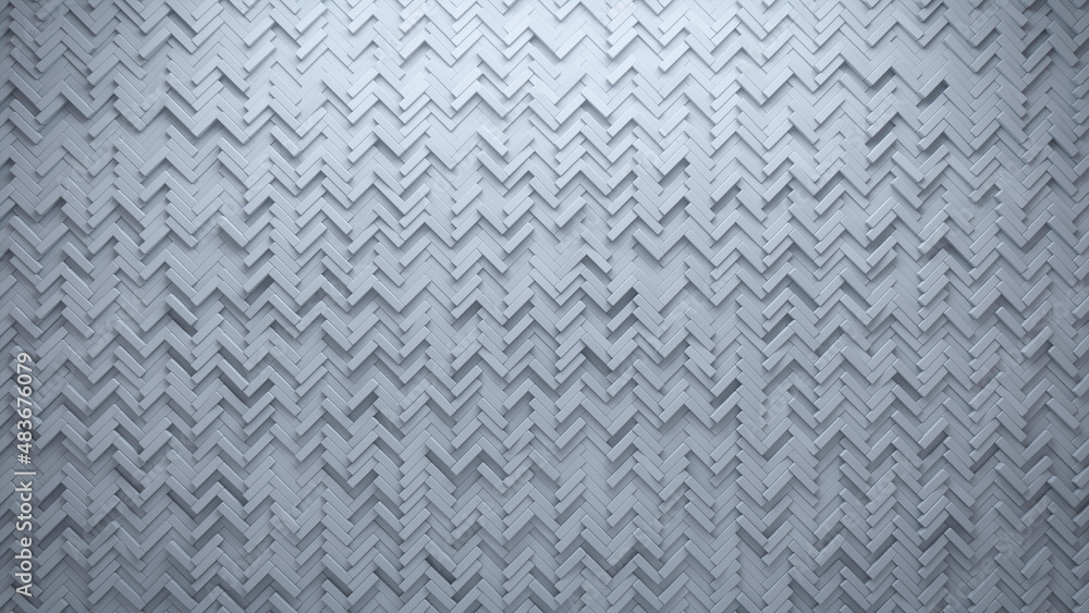 White Tiles arranged to create a Semigloss wall. 3D, Futuristic Background formed from Herringbone blocks. 3D Render White Tiles arranged to create a Semigloss wall. 3D, Futuristic Background formed from Herringbone blocks. 3D Render