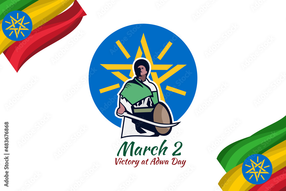 March 2, Victory at Adwa Day. Public holidays in Ethiopia vector illustration. Suitable for greeting card, poster and banner. March 2, Victory at Adwa Day. Public holidays in Ethiopia vector illustration. Suitable for greeting card, poster and banner.