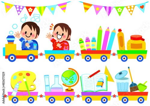 小学生, 小学校, 学校, 子供, 汽車, 文具, 文房具, 誕生日, 友達, 入学式, 
