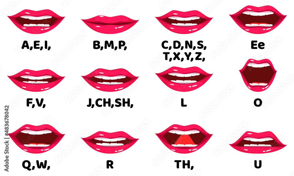 Cute female lip sync collection for animation mouth animation phoneme