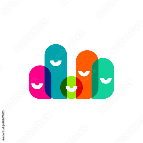 Team of happy young people abstract geometric icon