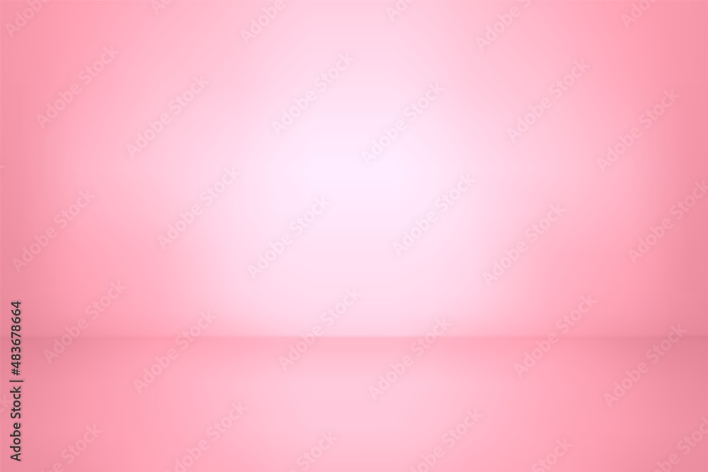 Pink color studio background. Abstract empty room with soft light for  product. Simple peach backdrop. Line horizon. Gradient honey background.  Texture blank wall and floor. Vector illustration Stock Vector