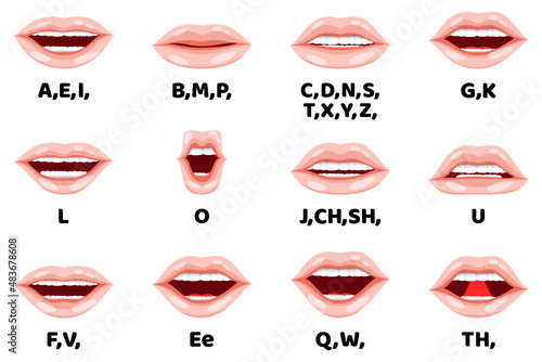 Female lip sync collection for animation mouth animation phoneme mouth chart alphabet pronunciation