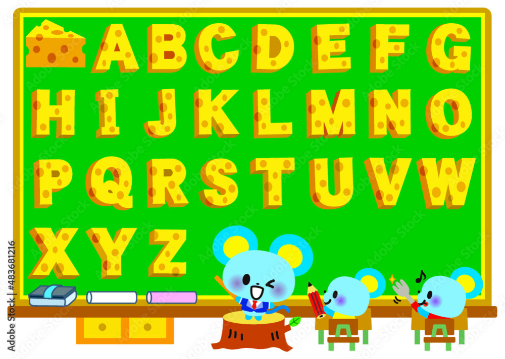 Fototapeta premium アルファベット,英語,フォント,ねずみ,動物,動物園,先生,生徒,学校,小学校,中学校,塾,英語塾,授業,勉強
